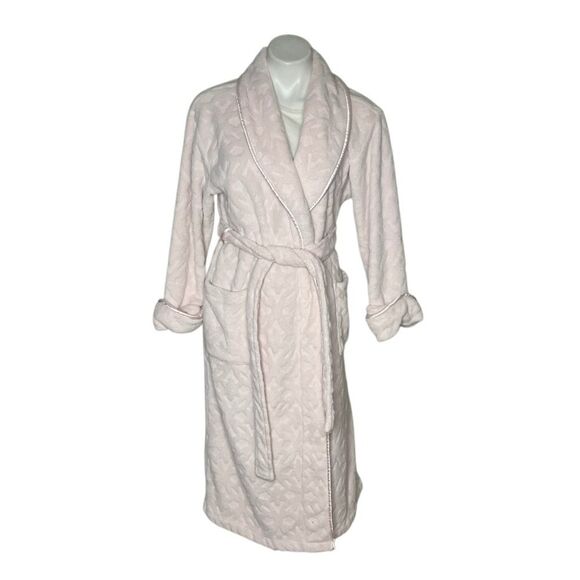 NATORI Pink Robe Self Tie Belt Embossed Soft Satin Trim Ultra Soft Size Medium - Picture 1 of 8